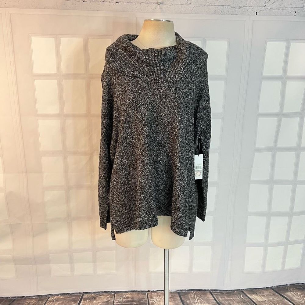 Calvin Klein Fold-Over Cowl Neck Textured Knitted Sweater Heather Gray 1X NWT